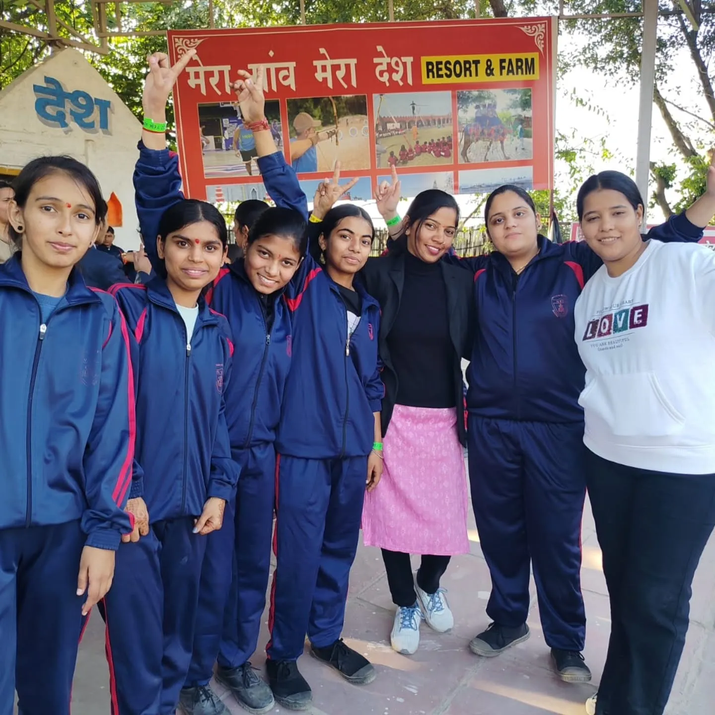 Senior students of New Tagore Sr. Sec. School in the school grounds at Khewra